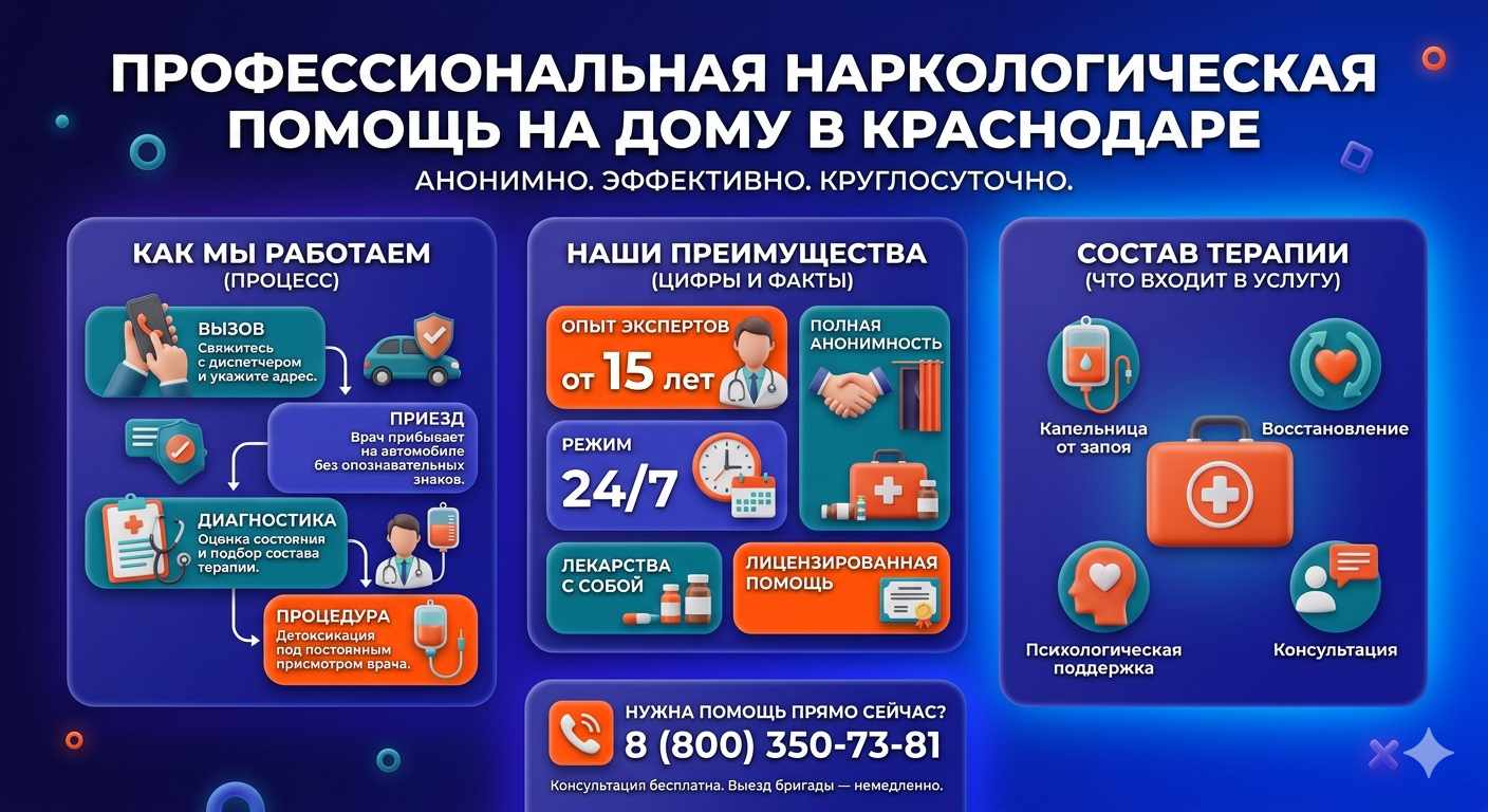 Инфографика о принципах лечения алкоголизма на дому в Нарышкино: этапы вызова нарколога, преимущества анонимной детоксикации и состав медицинской помощи.